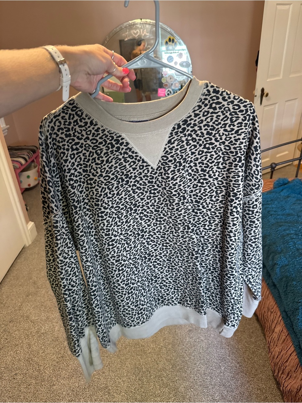 MV Sport Leopard Print Crewneck Sweatshirt - Black & Cream